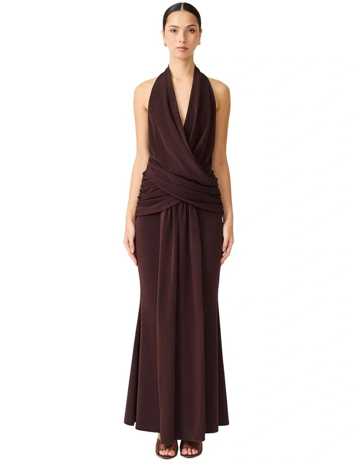 Simone Cowl Neck Gown in Brown image 1