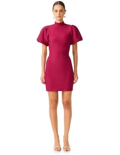 Naomi Puff Sleeve Mini Dress in Red