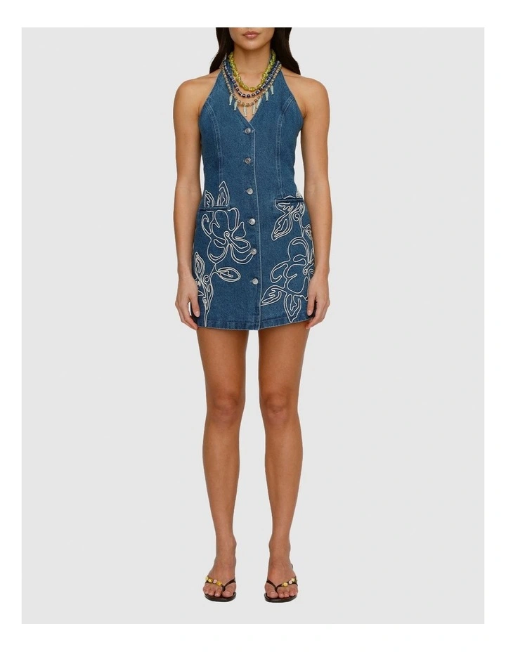 Wynn Denim Mini Dress in Blue image 1