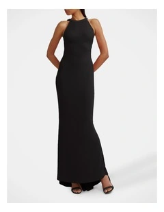 Velora Open Back Jersey Gown in Black