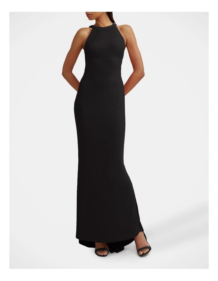 Velora Open Back Jersey Gown in Black image 1
