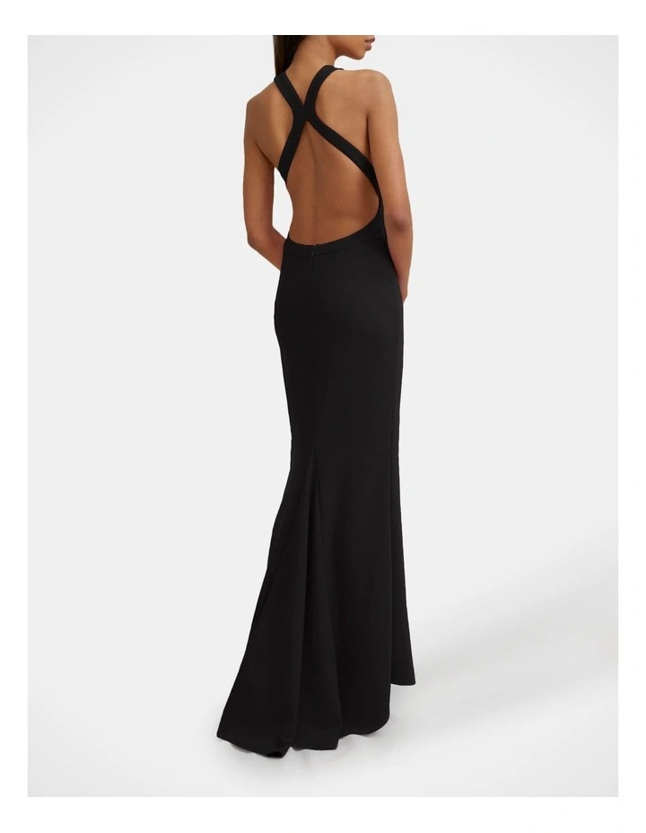 Velora Open Back Jersey Gown in Black image 2