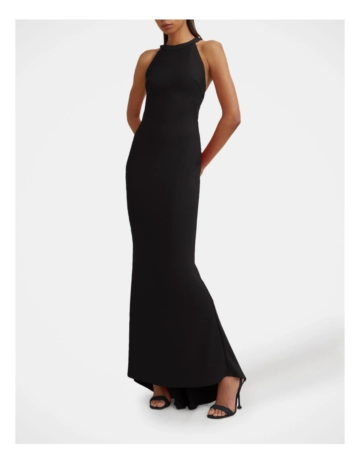 Velora Open Back Jersey Gown in Black image 3