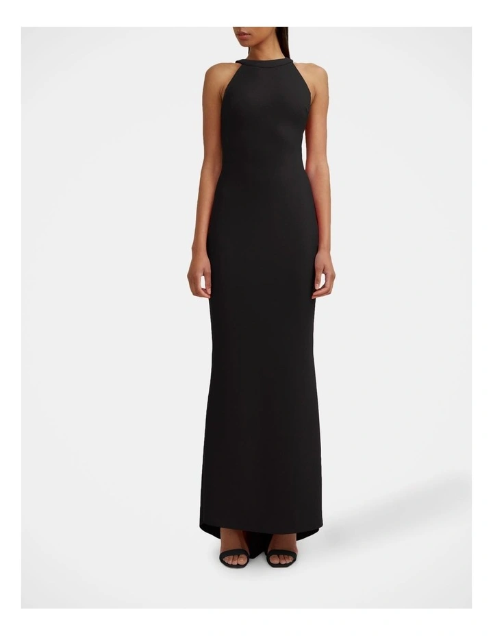 Velora Open Back Jersey Gown in Black image 5