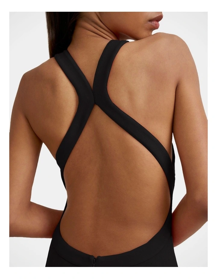 Velora Open Back Jersey Gown in Black image 6