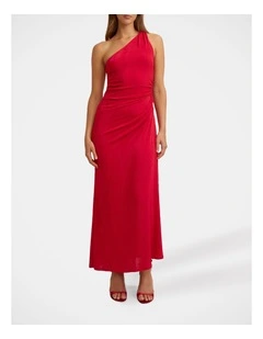 Carmine One Shoulder Dress in Red