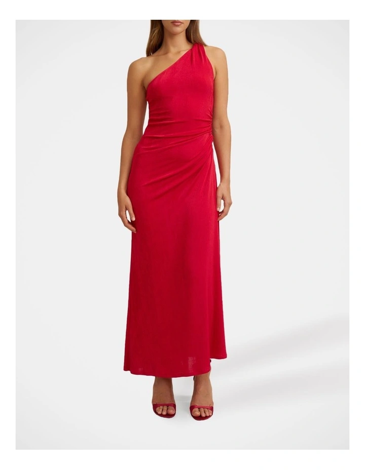Carmine One Shoulder Dress in Red image 1