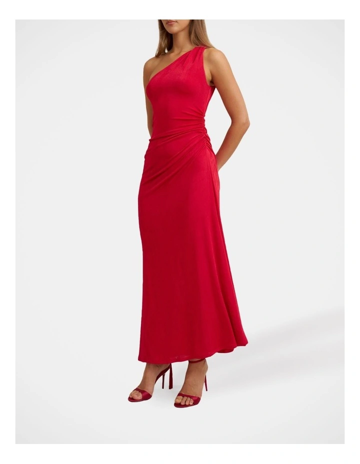 Carmine One Shoulder Dress in Red image 3