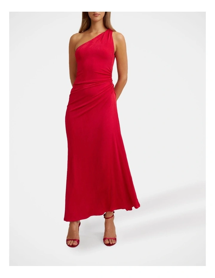 Carmine One Shoulder Dress in Red image 5