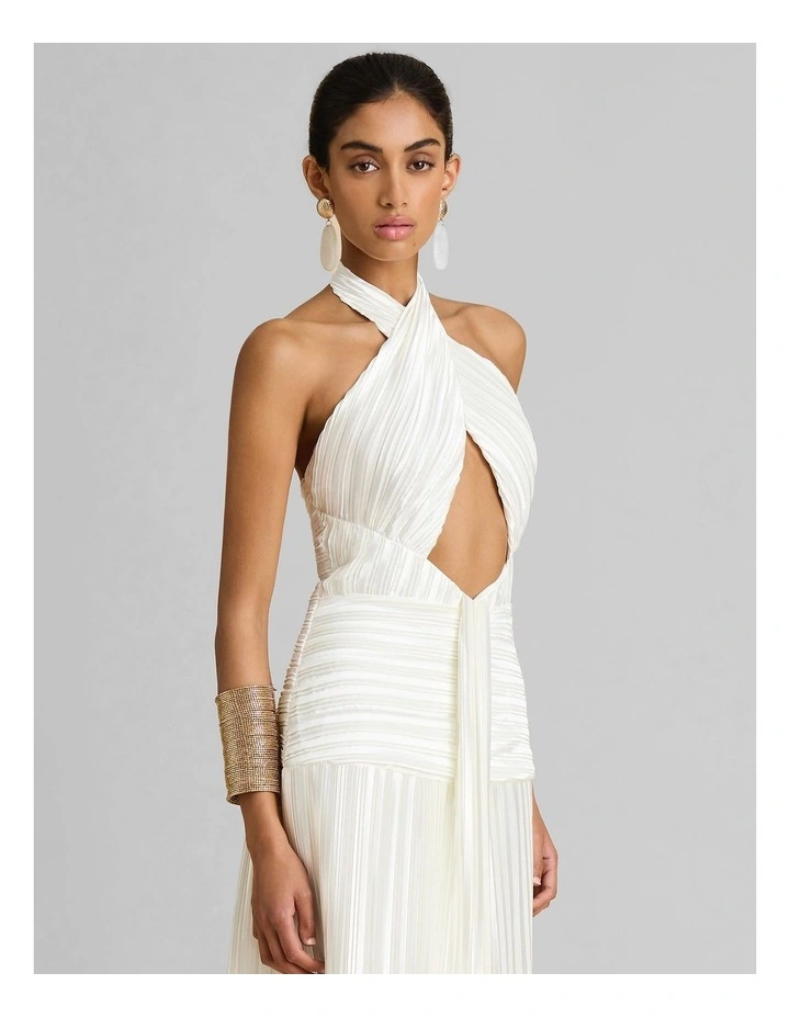 Ariana Plisse Dress in White image 4