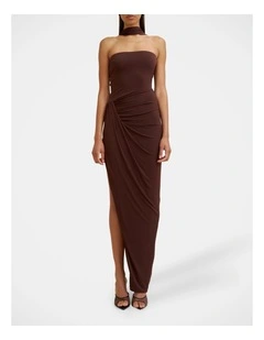 Claire Strapless Drape Dress in Brown