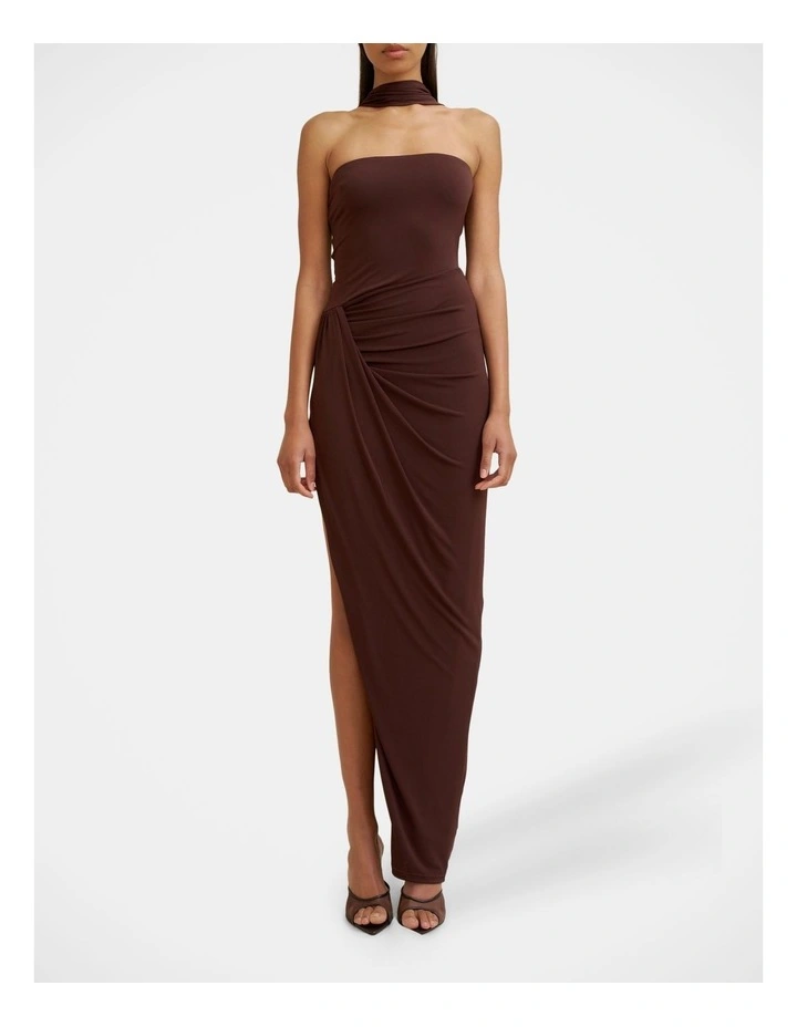Claire Strapless Drape Dress in Brown image 1