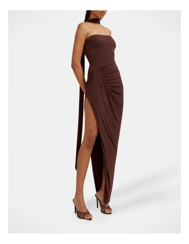 Claire Strapless Drape Dress in Brown image 3