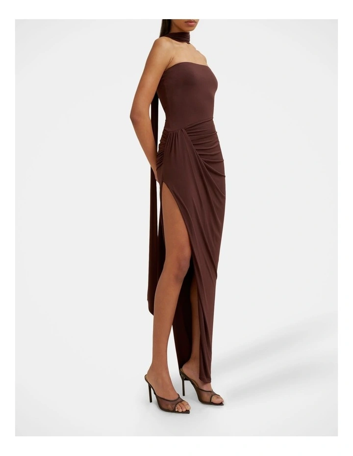 Claire Strapless Drape Dress in Brown image 5