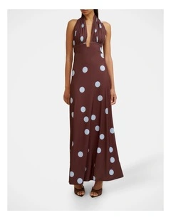 Paloma Polka Ankle Dress in Brown