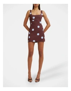 Paloma Polka Mini Dress in Brown