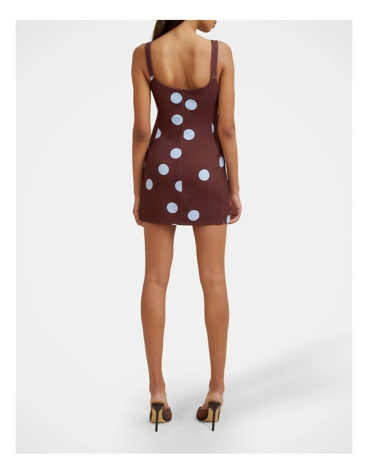 Paloma Polka Mini Dress in Brown image 2