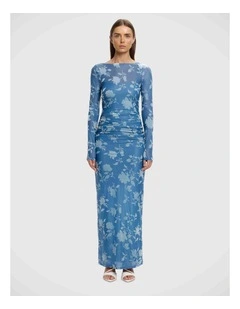 Edina Long Sleeve Dress in Steel Floral Print