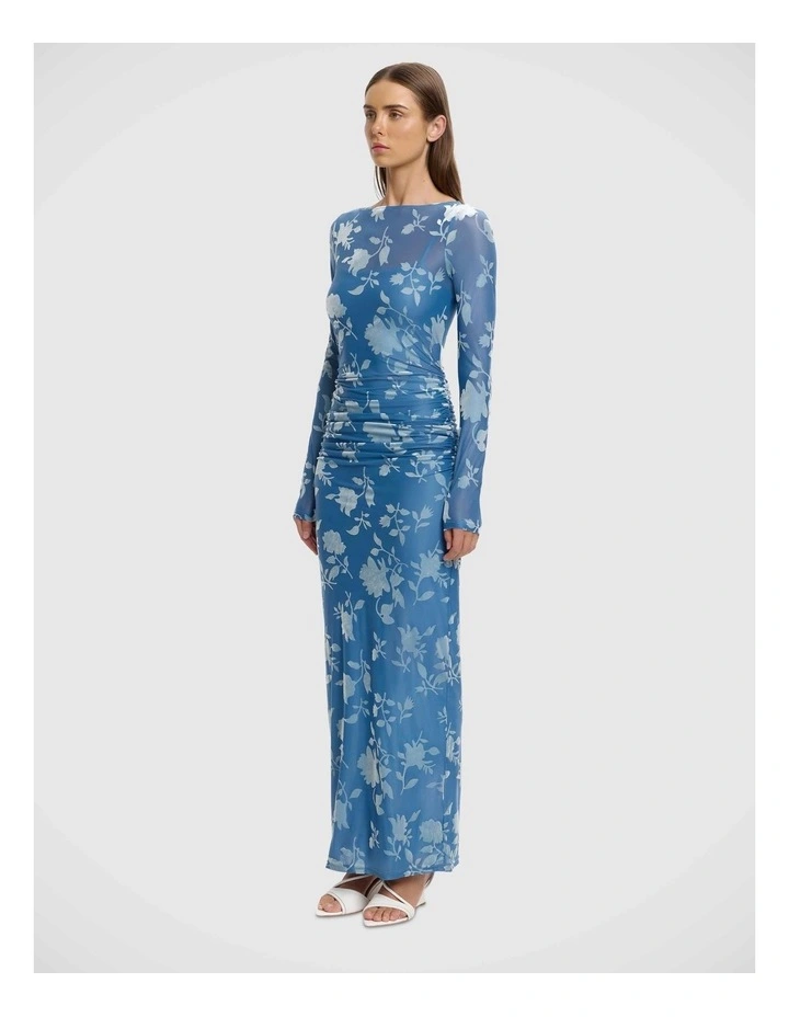 Edina Long Sleeve Dress in Steel Floral Print image 3
