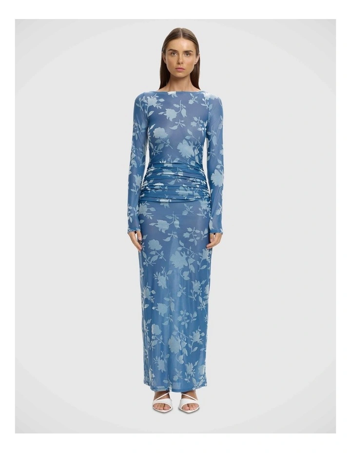 Edina Long Sleeve Dress in Steel Floral Print image 5