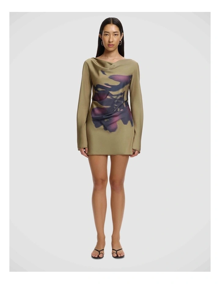 Tily Long Sleeve Mini Dress in Olive Stencil image 1