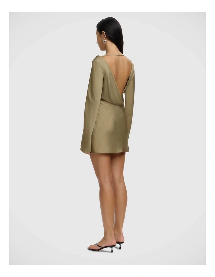 Tily Long Sleeve Mini Dress in Olive Stencil image 2