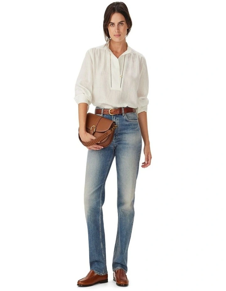 Lawrie Linen Stripe Shirt in Blue White image 3