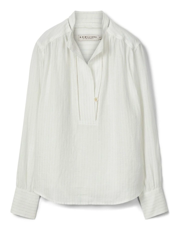 Lawrie Linen Stripe Shirt in Blue White image 4