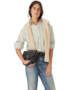 Hopeland Poplin Stripe Shirt in White and Green