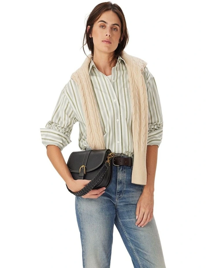 Hopeland Poplin Stripe Shirt in White and Green image 1