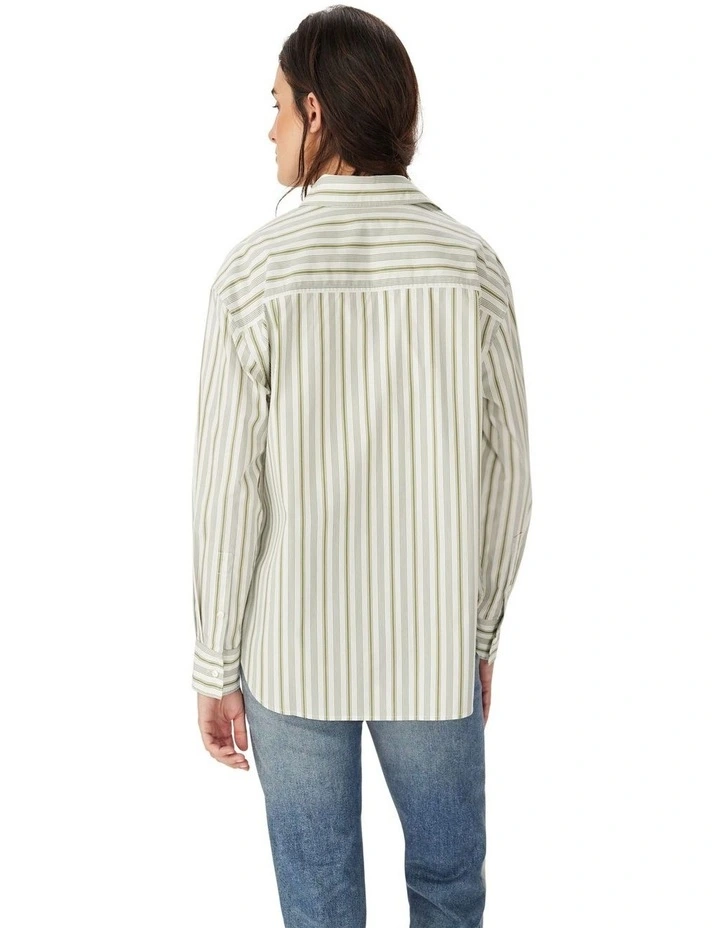 Hopeland Poplin Stripe Shirt in White and Green image 2