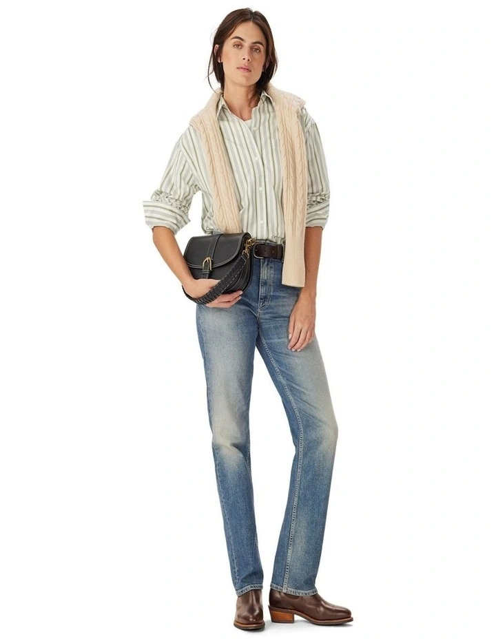 Hopeland Poplin Stripe Shirt in White and Green image 3