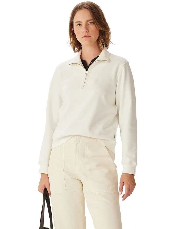 Trickett 1/4 Zip Sweatshirt in Off White image 1