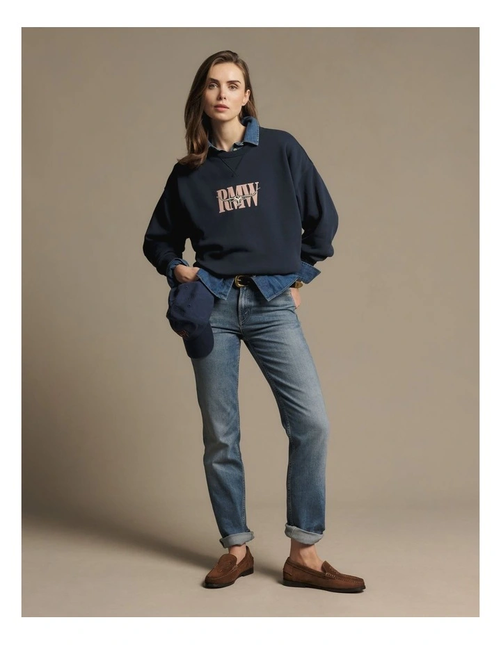 Horseshoe Crew Sweatshirt in Navy image 1