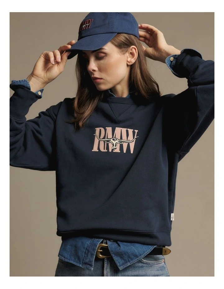 Horseshoe Crew Sweatshirt in Navy image 3