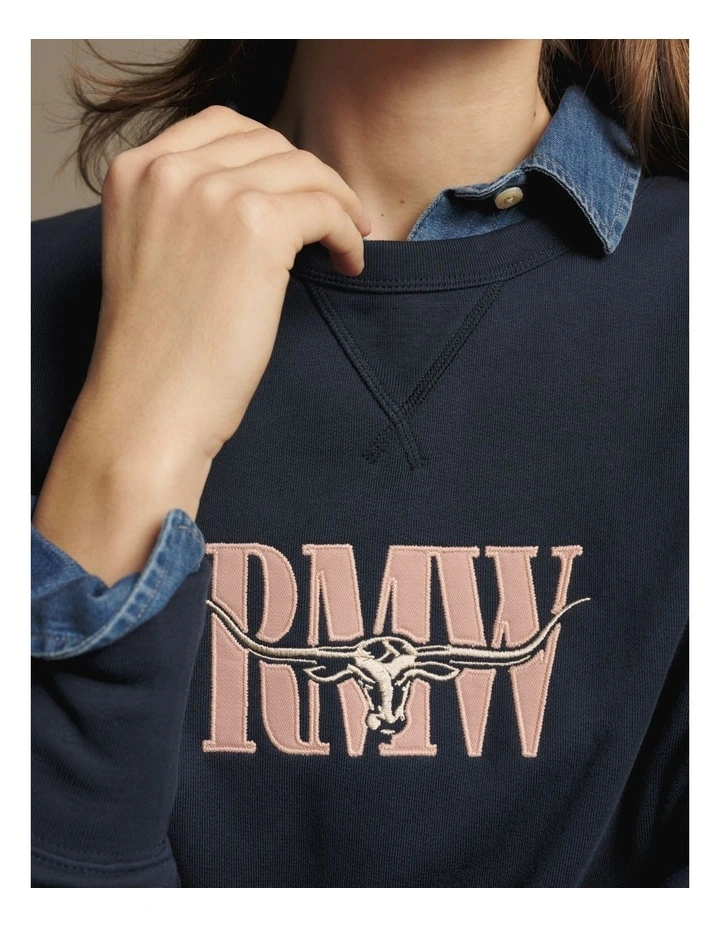 Horseshoe Crew Sweatshirt in Navy image 4