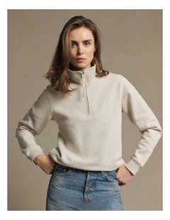 Trickett Qtr Zip Sweatshirt in Oatmeal