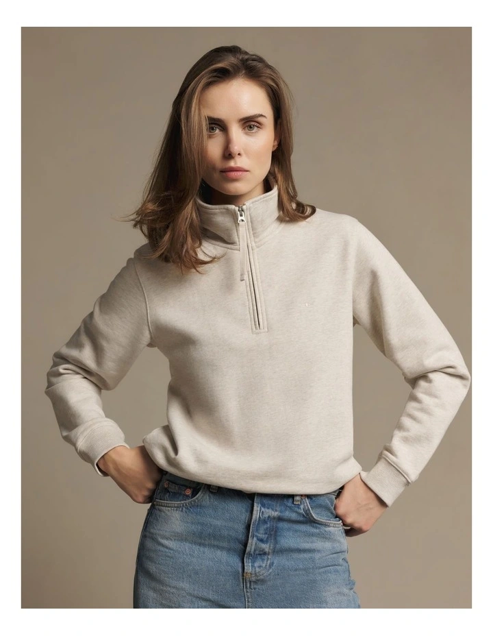 Trickett Qtr Zip Sweatshirt in Oatmeal image 1