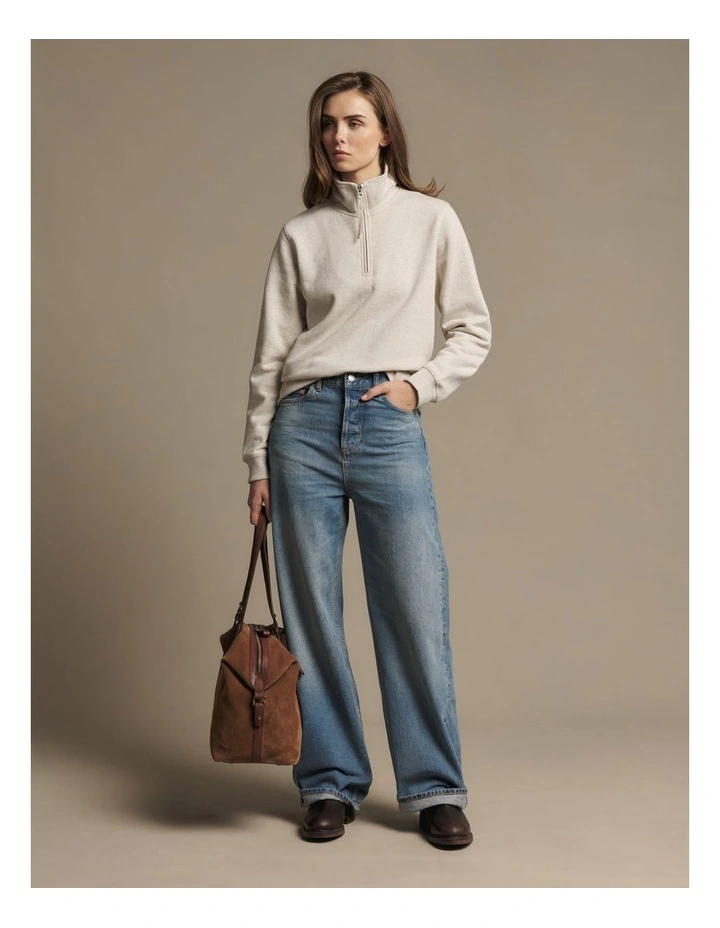 Trickett Qtr Zip Sweatshirt in Oatmeal image 3