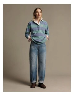 Narran Heritage Stripe Rugby Top in Blue