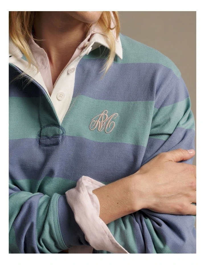 Narran Heritage Stripe Rugby Top in Blue image 3