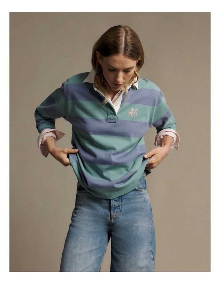 Narran Heritage Stripe Rugby Top in Blue image 4