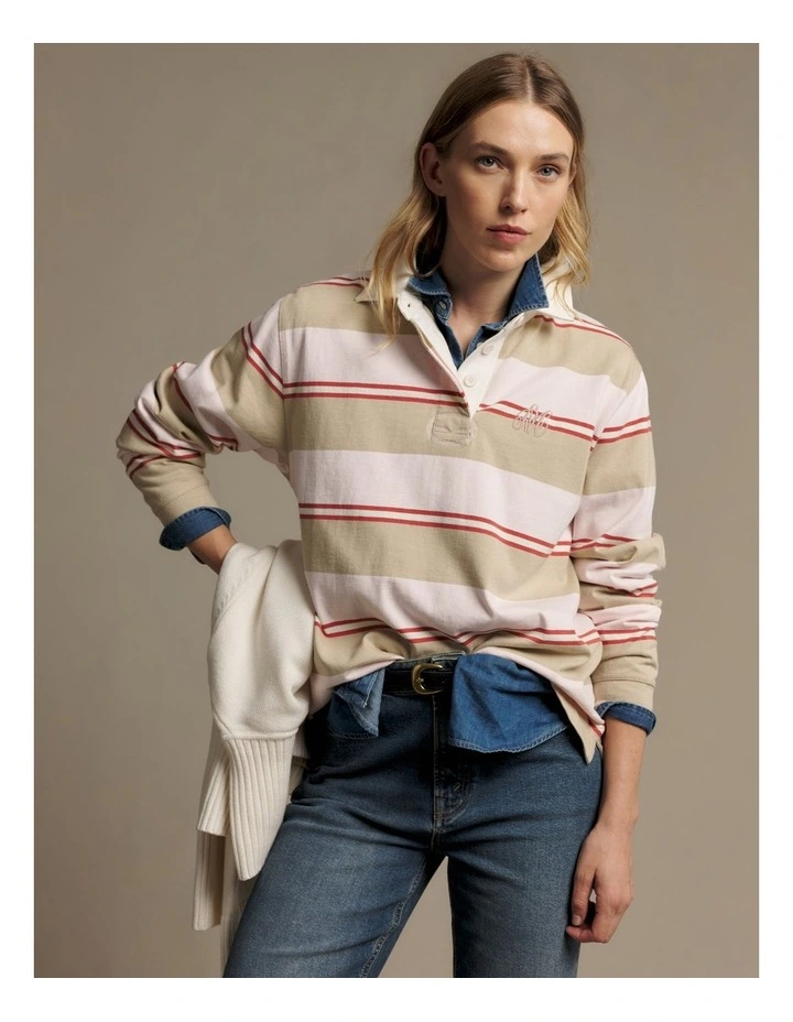 Narran Heritage Stripe Rugby in Pink/Sand image 3