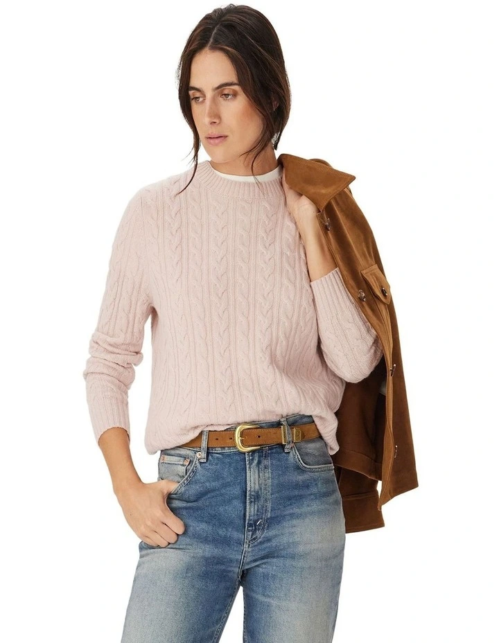 Seaforth Lambswool Cable Knit in Pink image 1