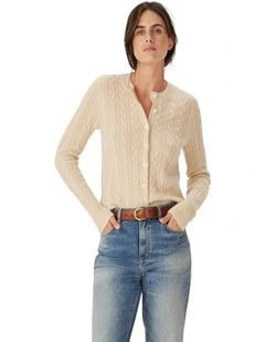 Seaforth Cable Knit Cardigan in Sand