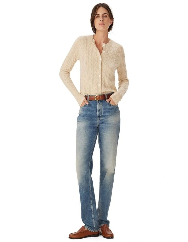 Seaforth Cable Knit Cardigan in Sand image 3