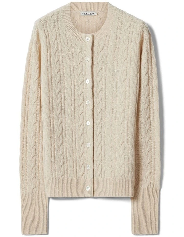 Seaforth Cable Knit Cardigan in Sand image 4