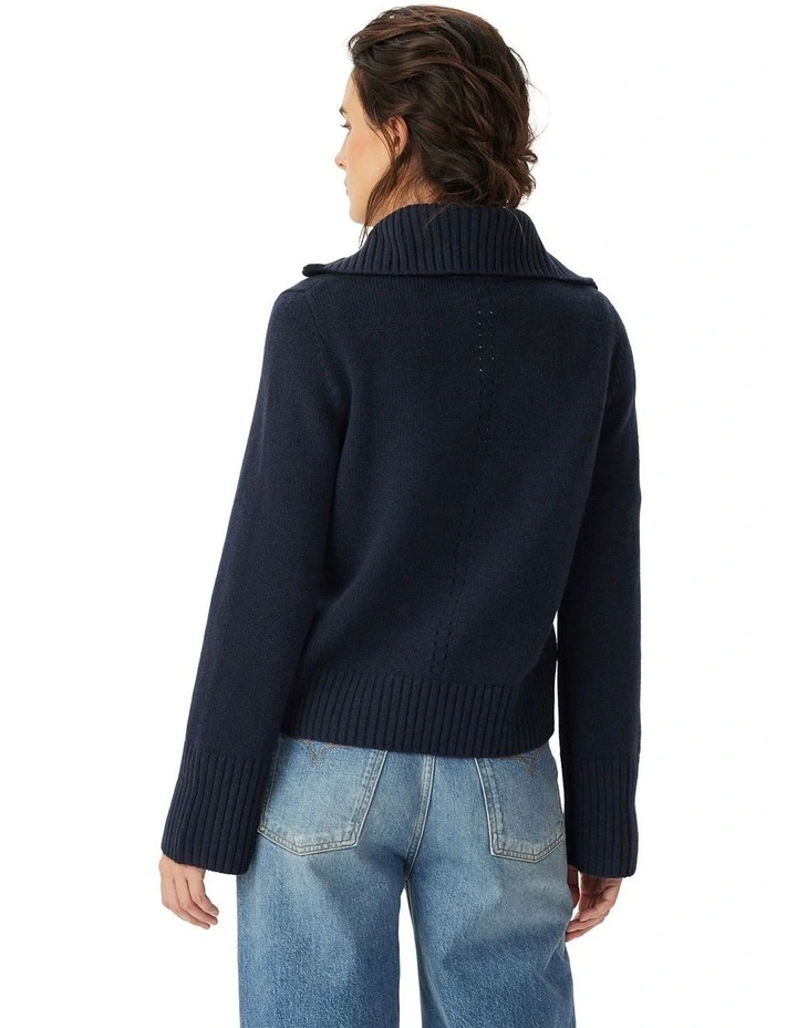 Casuarina Lambswool Zip Knit Jumper in Navy image 2