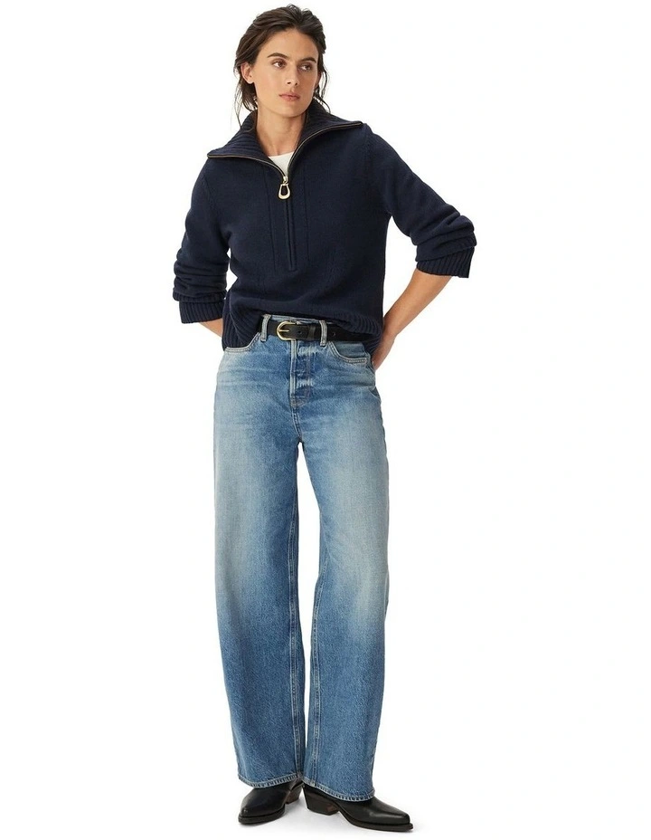 Casuarina Lambswool Zip Knit Jumper in Navy image 3