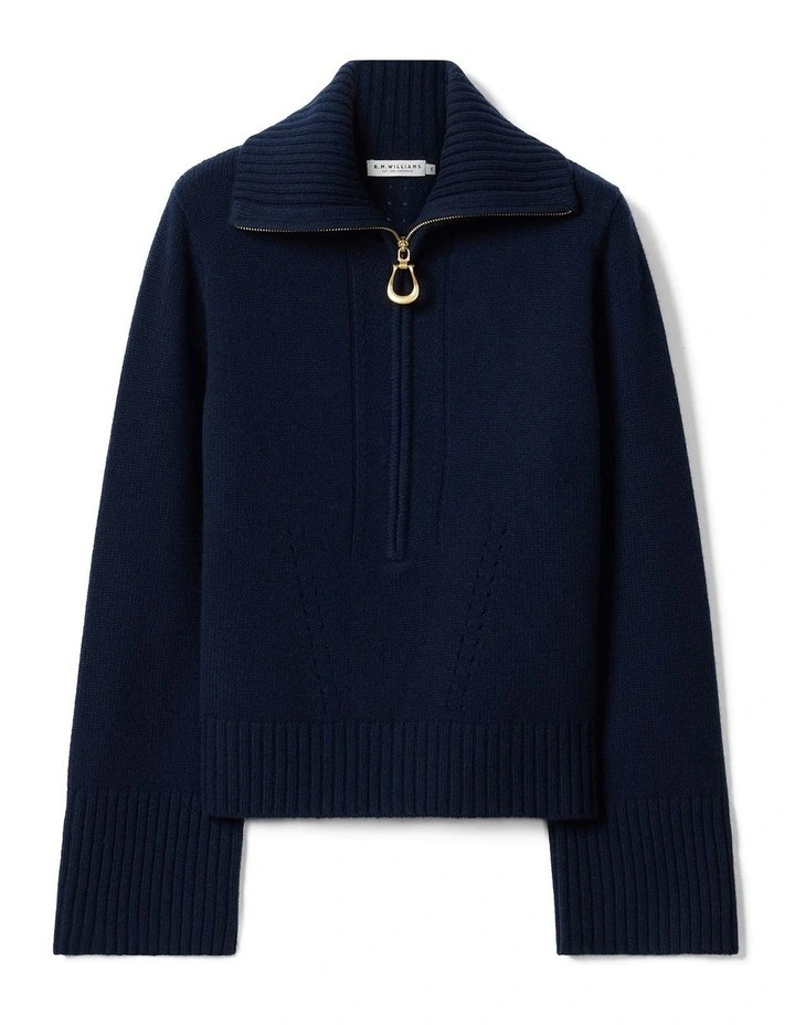 Casuarina Lambswool Zip Knit Jumper in Navy image 4